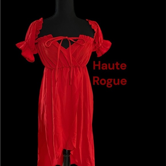HAUTE ROGUE RED BARE SHOULDER DRESS IN SIZE SMALL VERY GENTLY WORN - Picture 1 of 4